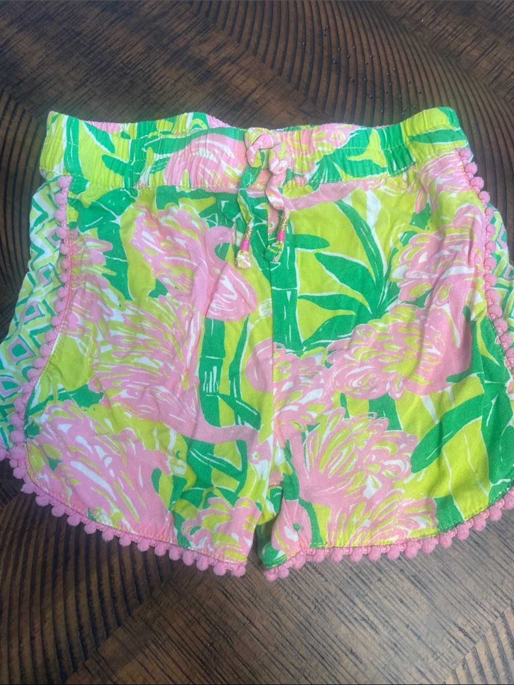 Lilly Pulitzer for Target Girls' Pink Green Yellow Floral Pom-Pom Shorts